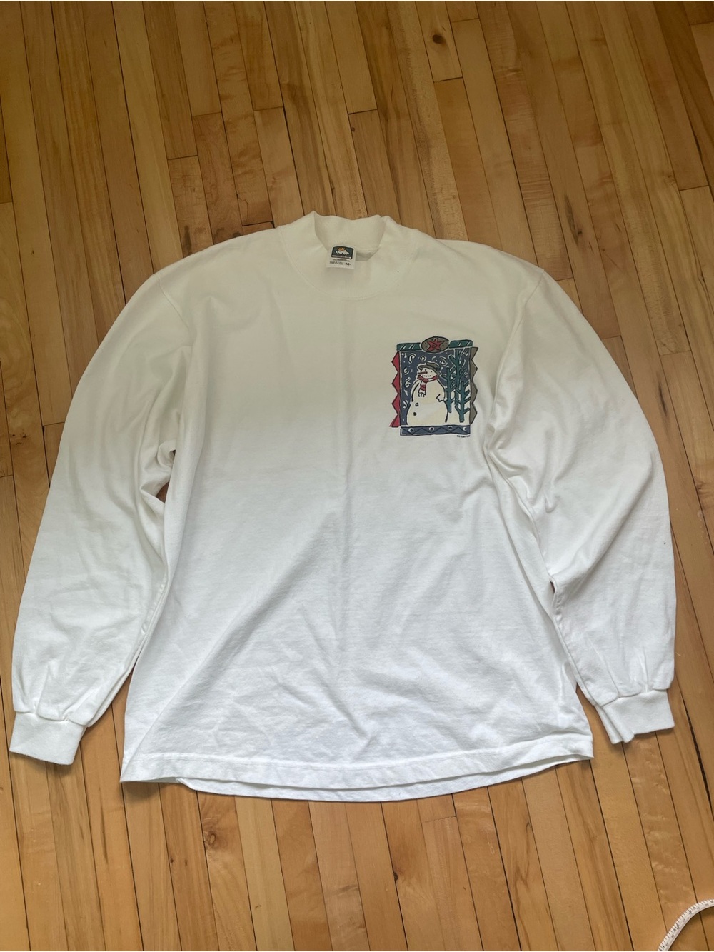 90s snowman long sleeve shirt with snowman graphic in a decorative frame